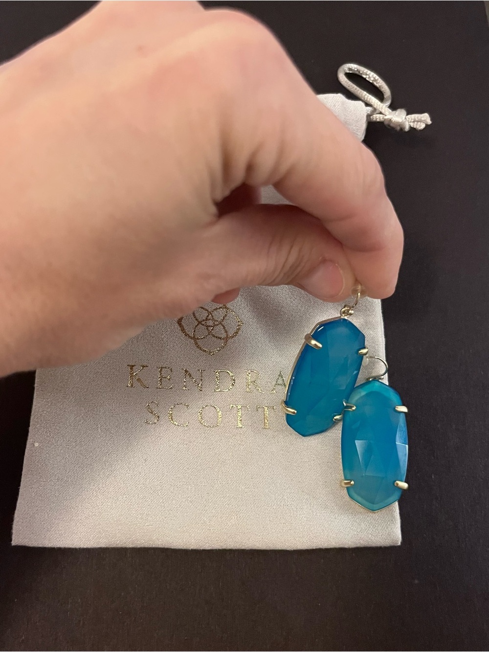 Kendra Scott Blue Faceted Drop Earrings with Gold Prongs
